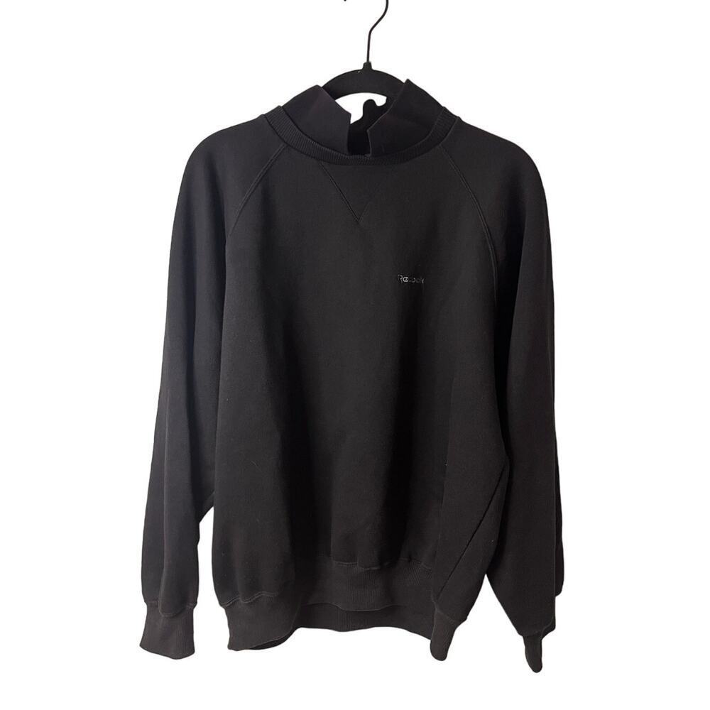 VTG 80's Reebok Sports Black Collared Sweatshirt Large
